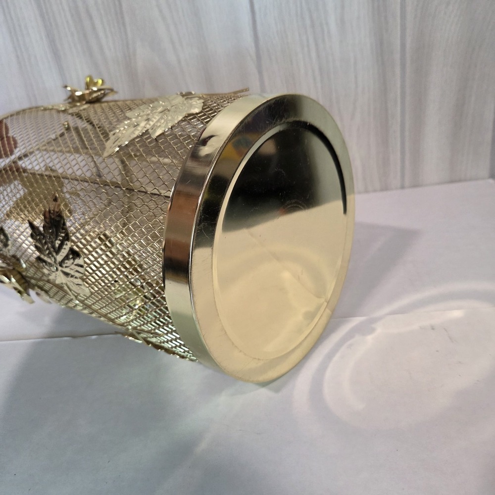 MCM Gold Brass Metal HOLLYWOOD REGENCY Rnd TRASH CAN Kleenex Wastebasket Set - Picture 4 of 4